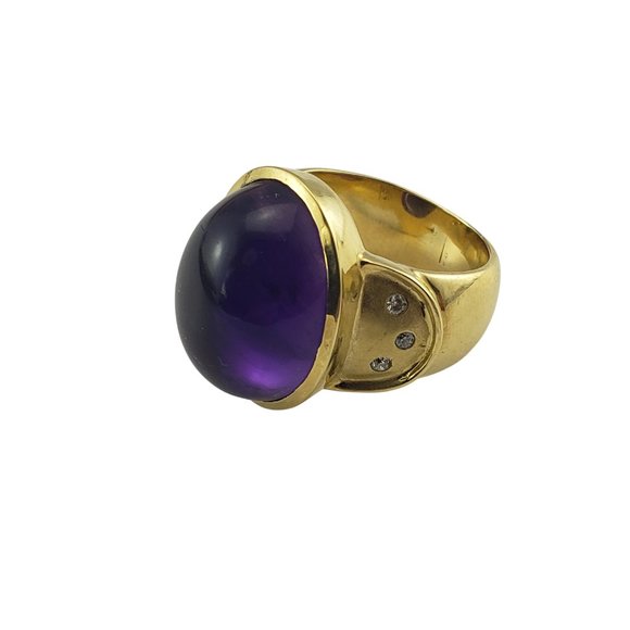 Vintage 18 Karat Yellow Gold Cabochon Amethyst and Diamond Ring Size 8 #9933 - Picture 4 of 9